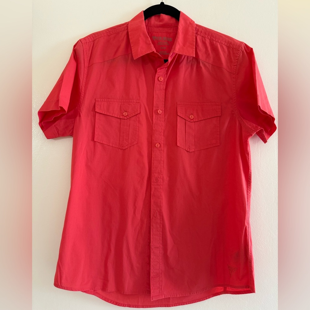 Guess Men's Vibrant Red Casual Button Down Shirt - Picture 1 of 4